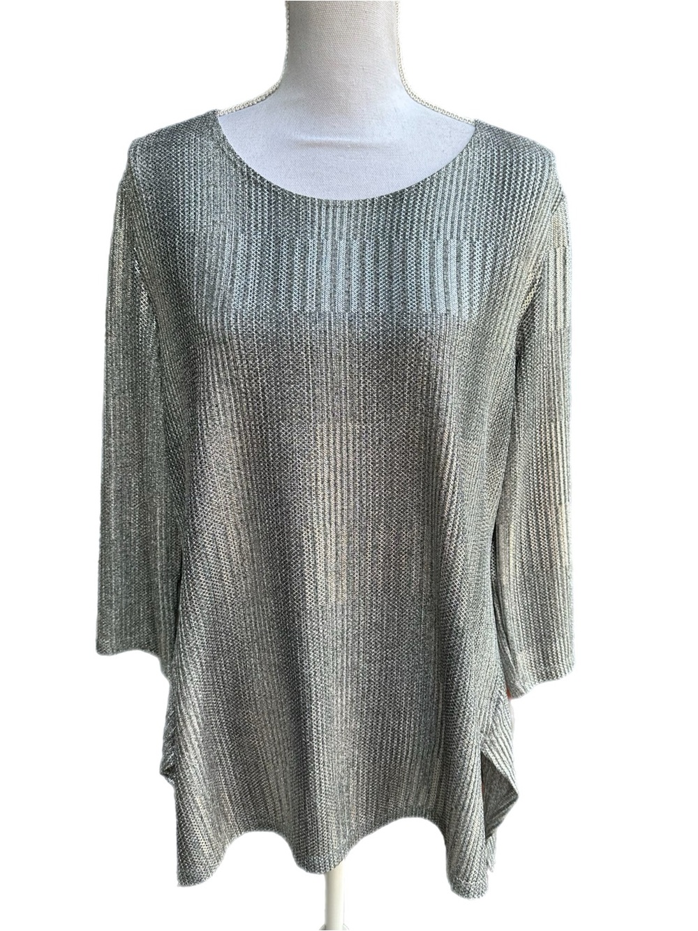 NWOT Clara Sun Woo Light Gray Metallic Textured Women's Knit Sweater Tunic
